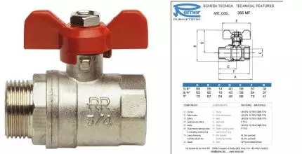 Кран шаровой бытовой «Remer» RR 365 MF-3/4" ВР-НР никель