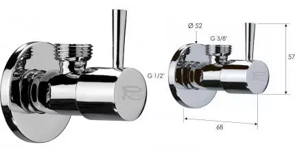 Кран шаровой бытовой «Remer» RR 128L 1/2"- 3/8" НР-НР хром