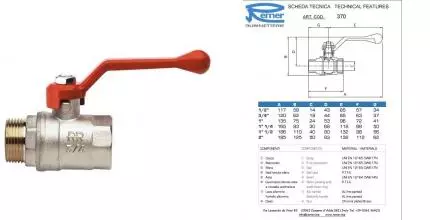 Кран шаровой бытовой «Remer» RR 370 MF-1/2" ВР-НР никель