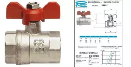 Кран шаровой бытовой «Remer» RR 365 FF-3/4" ВР-ВР никель