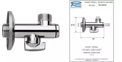 Кран шаровой бытовой «Remer» RR 123 1/2"-1/2"  с фильтром НР-НР хром