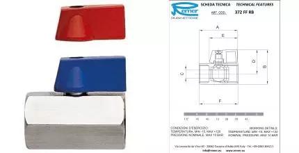 Кран шаровой бытовой «Remer» Mini RR 372 FF RB 1/2" ВР-ВР хром