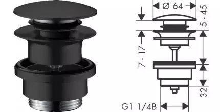 Донный клапан для раковины «Hansgrohe» 50100670 с механизмом Клик-Клак чёрный матовый