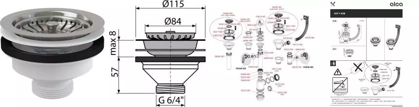 Выпуск для мойки «AlcaPlast» A37 нержавеющая сталь 