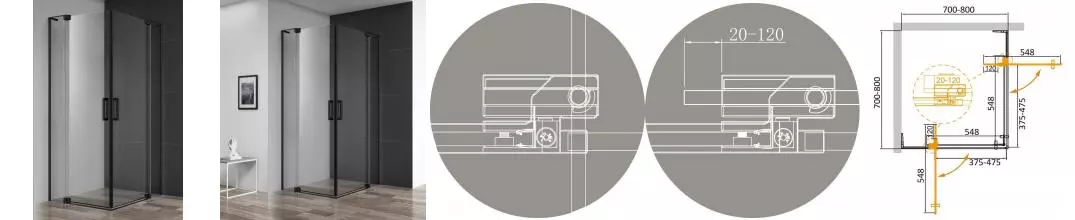 Душевой угол-ограждение «Cezares» SLIDER-A-2-70/80-C-NERO 80/80 прозрачный/чёрный квадратный без поддона Душевой угол-ограждение «Cezares» SLIDER-A-2-70/80-C-NERO 80/80 прозрачный/чёрный квадратный без поддона