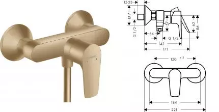 Смеситель для душа «Hansgrohe» Talis E 71760140 шлифованная бронза