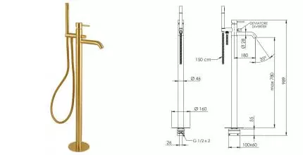 Напольный смеситель для ванны «Remer» X-Style X08BG брашированное золото