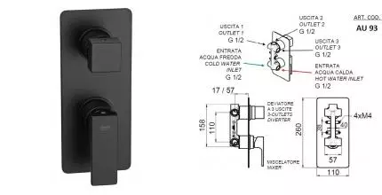 Смеситель для душа «Remer» Absolute AU93NO чёрный матовый