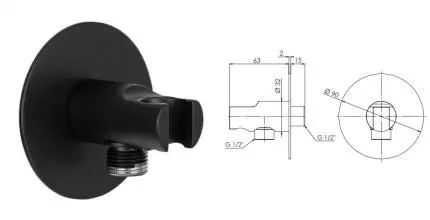 Подключение для душевого шланга «Remer» 337XNO с держателем для лейки чёрное матовое