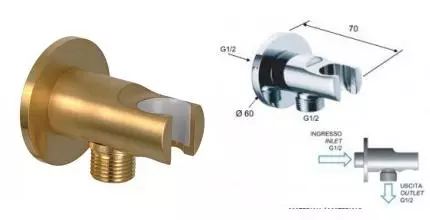 Подключение для душевого шланга «Remer» 337MBG с держателем для лейки брашированное золото Подключение для душевого шланга «Remer» 337MBG с держателем для лейки брашированное золото