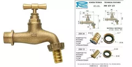 Вентиль водоразборный «Remer» RR 200-1/2" с носиком НР латунь