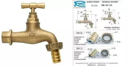 Вентиль водоразборный «Remer» RR 200-3/4" с носиком НР латунь