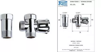 Вентиль бытовой трехходовой «Remer» RR 258 3/4"-3/4"-3/4" ВР-НР-НР хром Вентиль бытовой трехходовой «Remer» RR 258 3/4"-3/4"-3/4" ВР-НР-НР хром