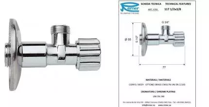 Кран бытовой «Remer» RR 117 1/2"- 3/8" НР-НР хром Кран бытовой «Remer» RR 117 1/2"- 3/8" НР-НР хром