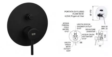 Смеситель для душа «Remer» Minimal N09LNO чёрный матовый Смеситель для душа «Remer» Minimal N09LNO чёрный матовый