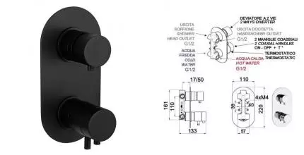Смеситель для душа «Remer» Minimal Thermo NT92NO с термостатом чёрный матовый