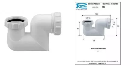 Колено для ванны «Remer» RR 911 1'1/2"