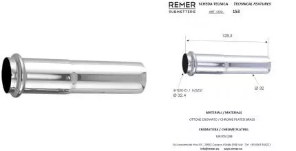 Отвод для раковины или мойки «Remer» RR153 D32мм с уплотн. кольцом