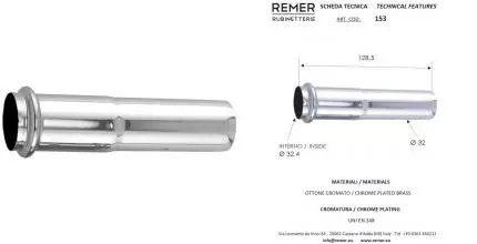 Отвод для раковины или мойки «Remer» RR153 D32мм с уплотн. кольцом Отвод для раковины или мойки «Remer» RR153 D32мм с уплотн. кольцом