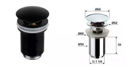 Донный клапан для раковины «Remer» 905CC114NO с механизмом Клик-Клак чёрный матовый