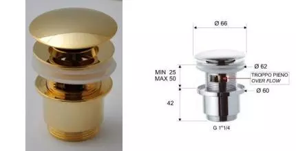 Донный клапан для раковины «Remer» 905CC2114DO с механизмом Клик-Клак золото