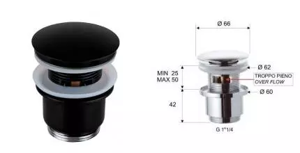 Донный клапан для раковины «Remer» 905CC2114NO с механизмом Клик-Клак чёрный матовый