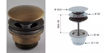 Донный клапан для раковины «Remer» 905CCR114VO с механизмом Клик-Клак бронза