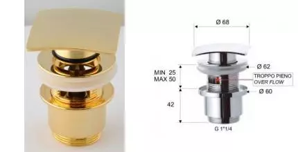 Донный клапан для раковины «Remer» 905SCC2114DO с механизмом Клик-Клак золото