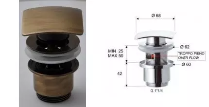 Донный клапан для раковины «Remer» 905SCC2114VO с механизмом Клик-Клак бронза