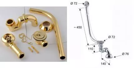 Сифон для ванны слив-перелив «Remer» 96LITDO перелив 45 см золото с пробкой