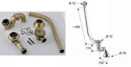 Сифон для ванны слив-перелив «Remer» 96LITVO перелив 45 см бронза с пробкой