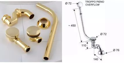 Сифон для ванны слив-перелив «Remer» 96LICCDO перелив 45 см золото полуавтомат