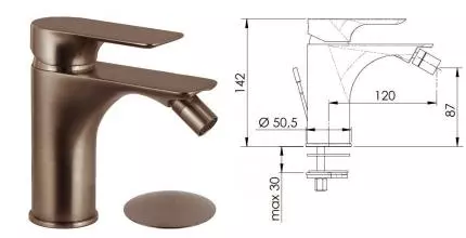Смеситель для биде «Remer» Infinity I20VO с донным клапаном бронза