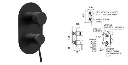Смеситель для душа «Remer» Minimal N93NO чёрный матовый Смеситель для душа «Remer» Minimal N93NO чёрный матовый