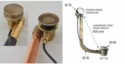 Сифон для ванны слив-перелив «Remer» 96VO перелив 50 см бронза полуавтомат