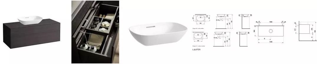 Тумба с раковиной «Laufen» Boutique 120/50 (без отверстия) (Ino 50/36) подвесная тёмный дуб