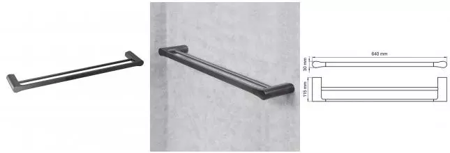 Полотенцедержатель двойной «WasserKRAFT» Wiese K-8940 на стену оружейная сталь