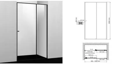 Душевая дверь «WasserKRAFT» Dill 61S12 100,5/200 прозрачная/чёрная без поддона универсальная