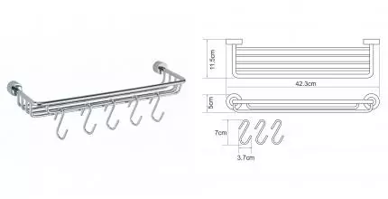 Полка с крючками «WasserKRAFT» Donau K-9415 на стену хром