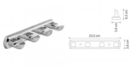 Планка с крючками «WasserKRAFT» Kammel K-8374 на стену хром Планка с крючками «WasserKRAFT» Kammel K-8374 на стену хром