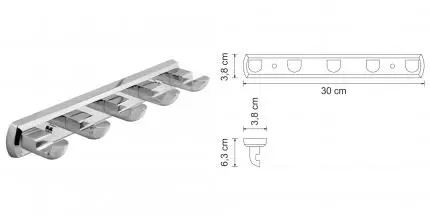 Планка с крючками «WasserKRAFT» Kammel K-8375 на стену хром Планка с крючками «WasserKRAFT» Kammel K-8375 на стену хром