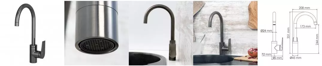 Смеситель для кухонной мойки «WasserKRAFT» Wiese 8407 оружейная сталь Смеситель для кухонной мойки «WasserKRAFT» Wiese 8407 оружейная сталь