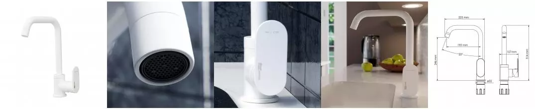 Смеситель для кухонной мойки «WasserKRAFT» Mindel 8507 белый матовый Смеситель для кухонной мойки «WasserKRAFT» Mindel 8507 белый матовый