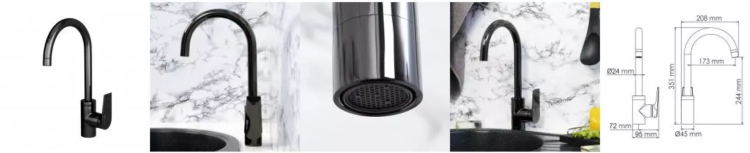 Смеситель для кухонной мойки «WasserKRAFT» Glan 6607 чёрный Смеситель для кухонной мойки «WasserKRAFT» Glan 6607 чёрный