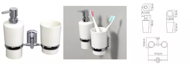 Стакан для зубных щёток и дозатор для жидкого мыла «WasserKRAFT» K-28189 на стену белый/хром