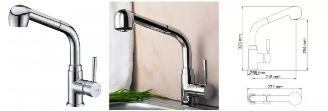 Смеситель для кухонной мойки «WasserKRAFT» Main 4166 с выдвижным изливом хром Смеситель для кухонной мойки «WasserKRAFT» Main 4166 с выдвижным изливом хром