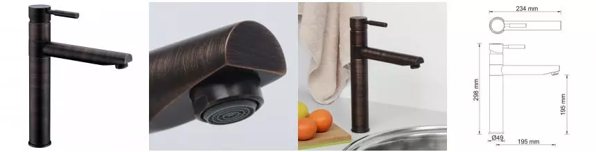 Смеситель для кухонной мойки «WasserKRAFT» A8147 тёмная бронза