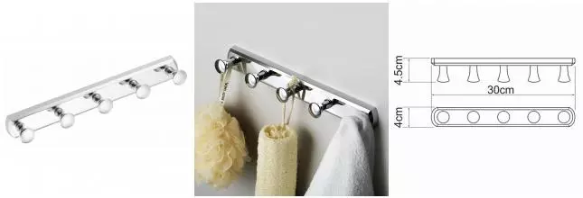 Планка с крючками «WasserKRAFT» K-1075 на стену хром