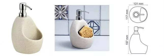 Дозатор для мыла «WasserKRAFT» K-8099 на раковину с ёмкостью для губки бежевый/хром