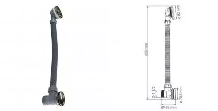 Сифон для ванны слив-перелив «Wasserkraft» A205 перелив 60 см оружейная сталь Клик-клак